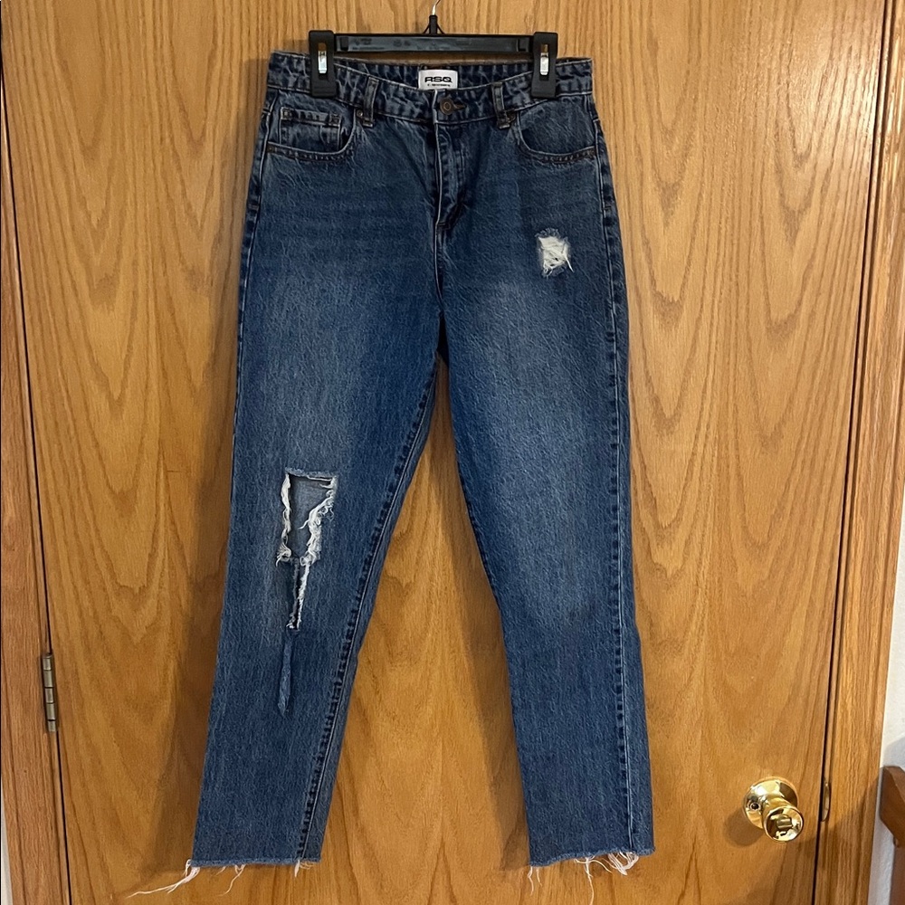 RSQ Dark Blue Distressed Straight Leg Jeans